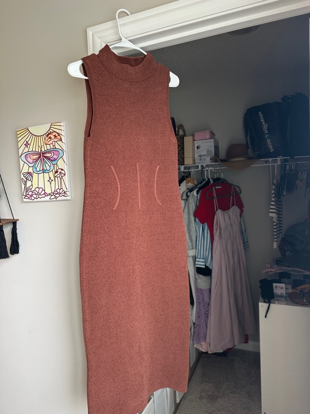 Express Sleeveless Rust Midi Sweater Dress